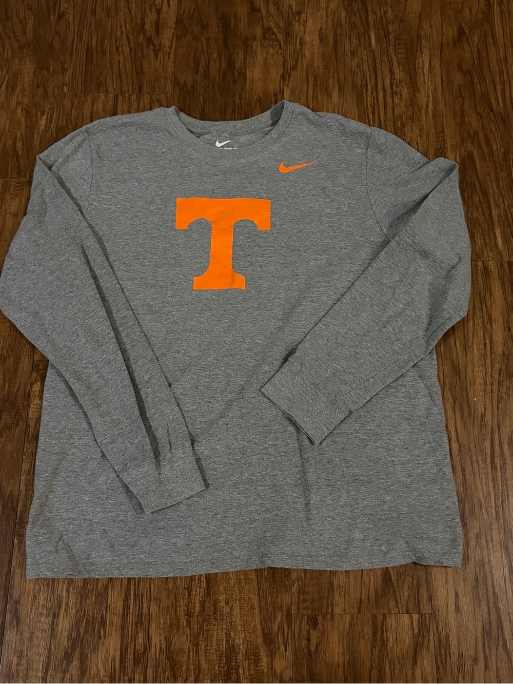 Nike Gray Long-Sleeve Tee with Orange T and Swoosh